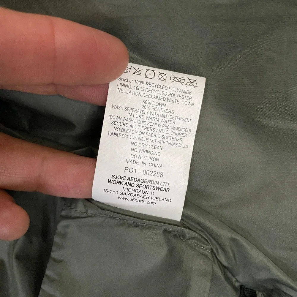 66 North Iceland Dyngja Down Vest Mens XS Green Quilted Insulated Gilet